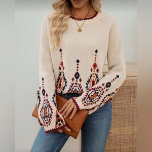 NEW Extra Long Sleeve Geometric Pattern Sweater